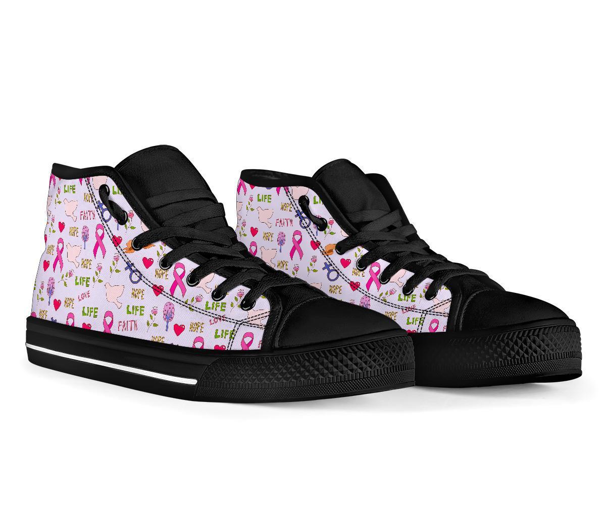 Pink Ribbon Breast Cancer Awareness Pattern Print Men Women's High Top Shoes-grizzshop
