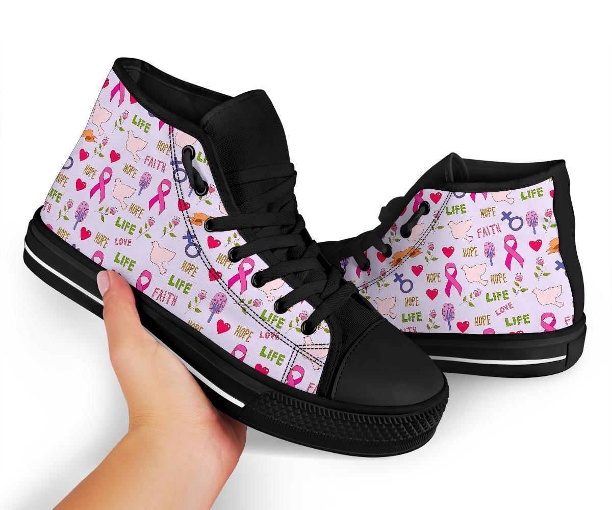Pink Ribbon Breast Cancer Awareness Pattern Print Men Women's High Top Shoes-grizzshop