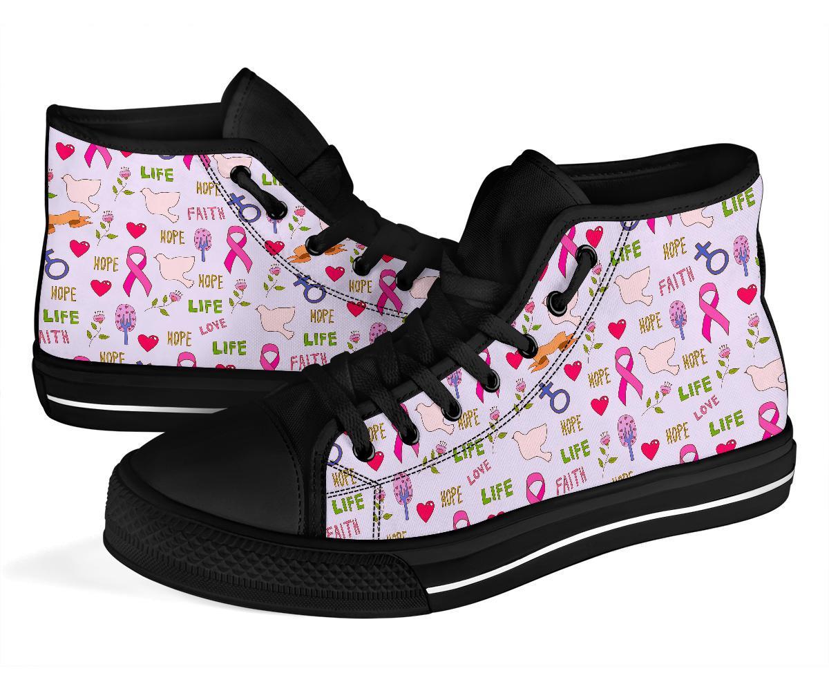 Pink Ribbon Breast Cancer Awareness Pattern Print Men Women's High Top Shoes-grizzshop