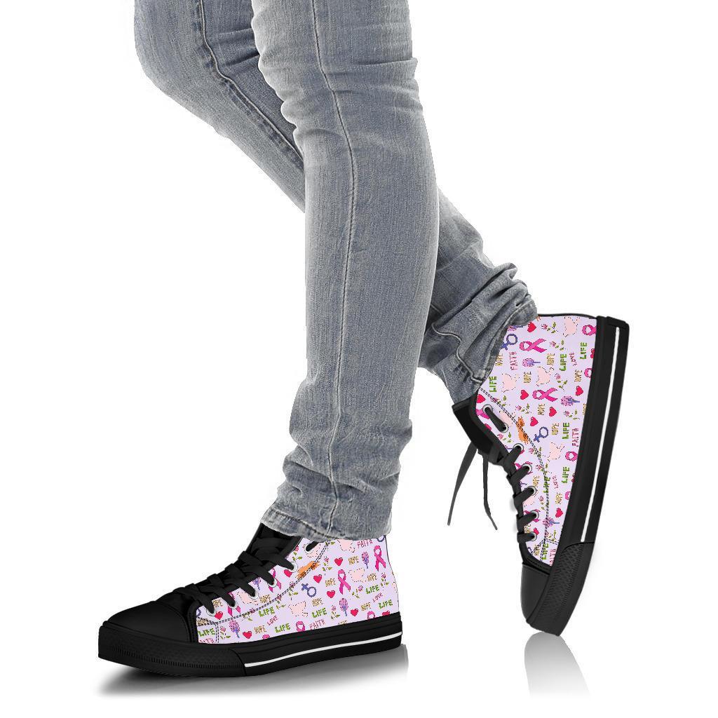 Pink Ribbon Breast Cancer Awareness Pattern Print Men Women's High Top Shoes-grizzshop
