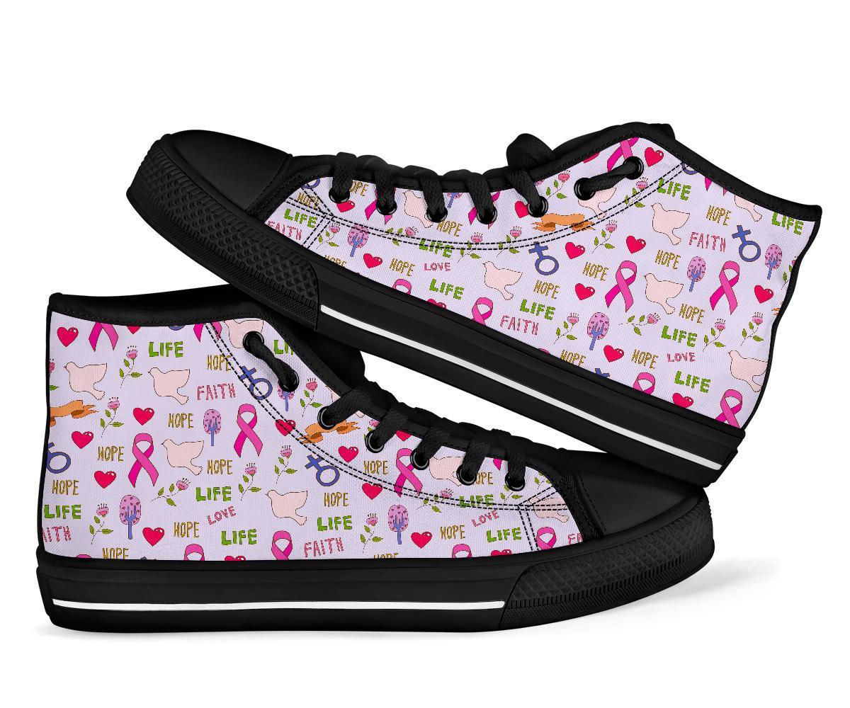 Pink Ribbon Breast Cancer Awareness Pattern Print Men Women's High Top Shoes-grizzshop