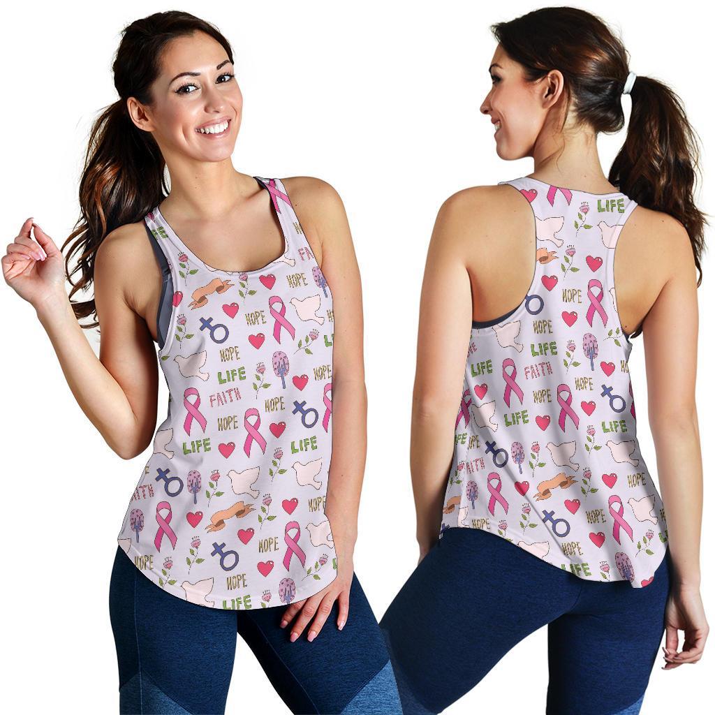 Pink Ribbon Breast Cancer Awareness Pattern Print Racerback Tank Tops-grizzshop