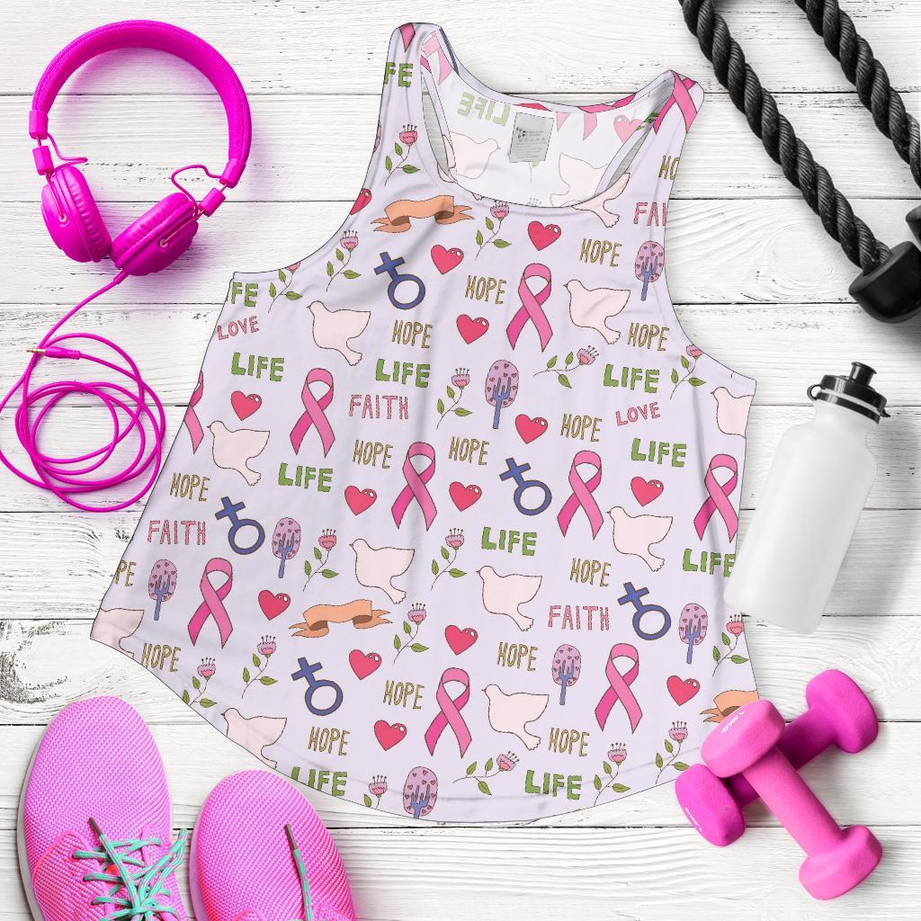 Pink Ribbon Breast Cancer Awareness Pattern Print Racerback Tank Tops-grizzshop
