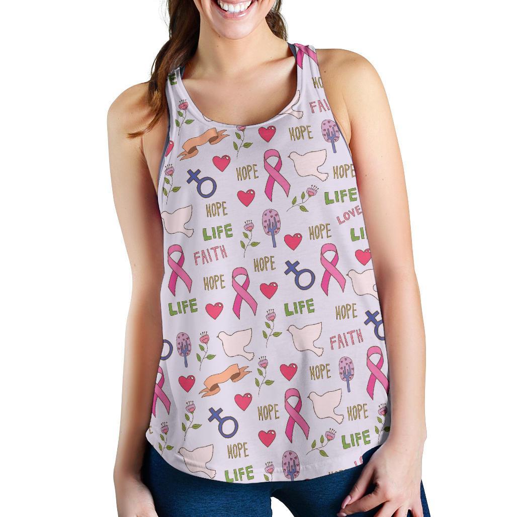 Pink Ribbon Breast Cancer Awareness Pattern Print Racerback Tank Tops-grizzshop