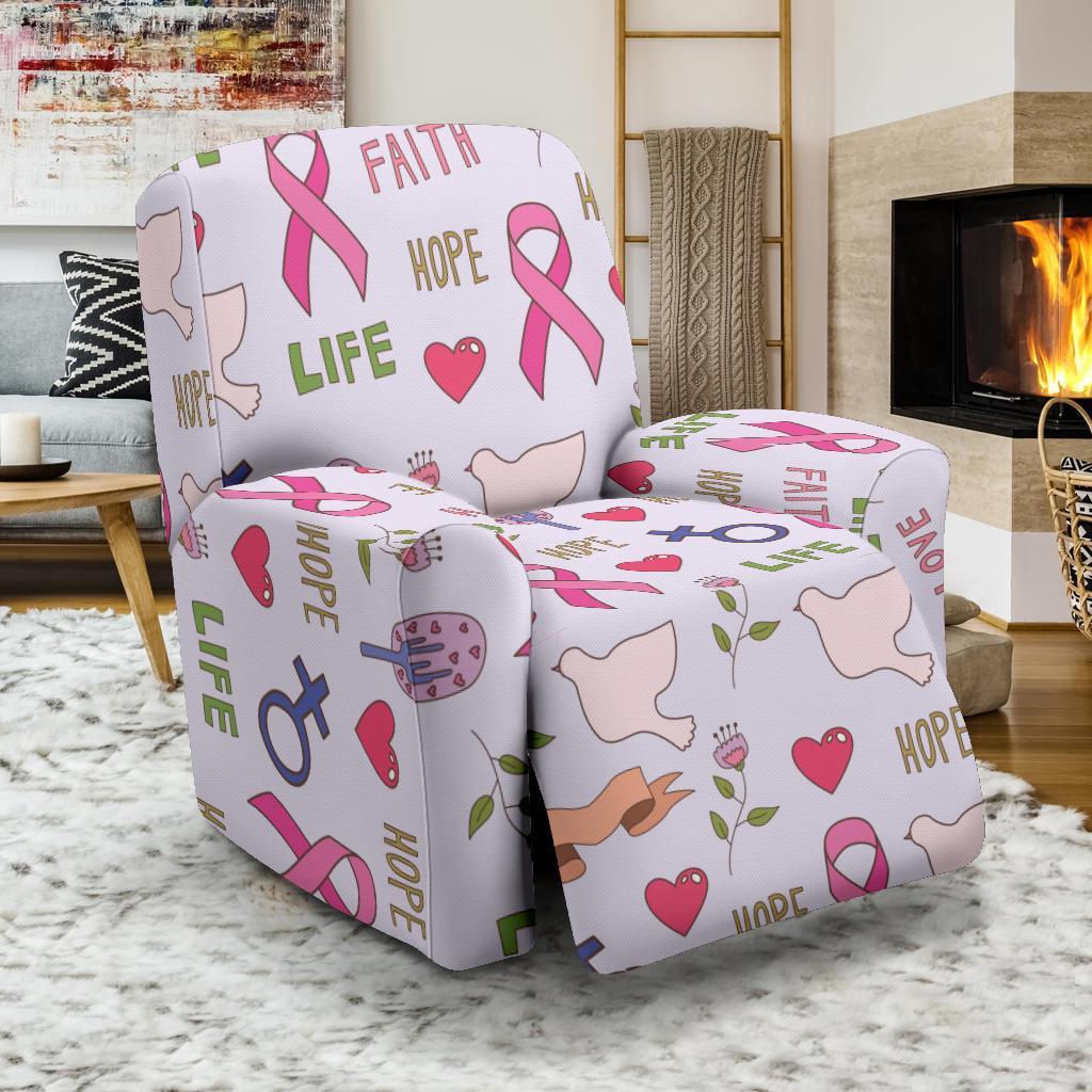 Pink Ribbon Breast Cancer Awareness Pattern Print Recliner Cover-grizzshop