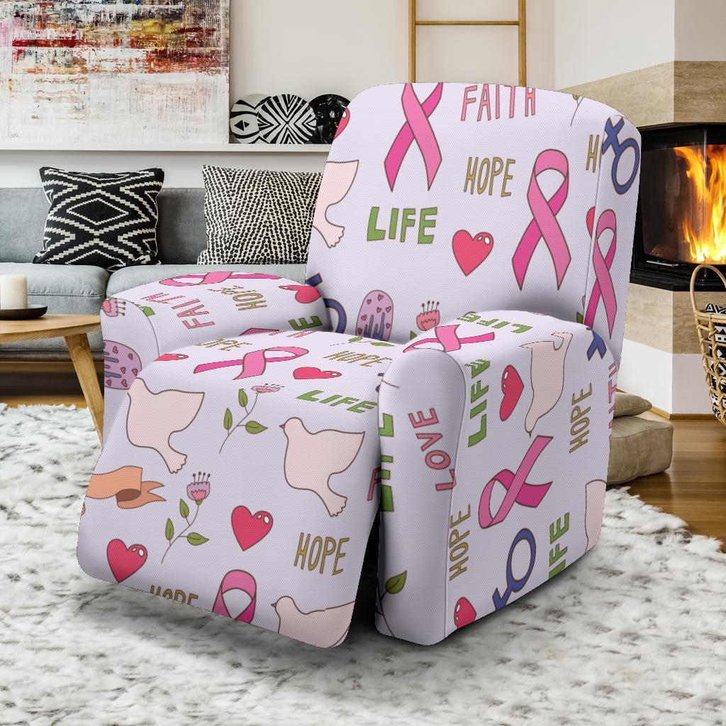 Pink Ribbon Breast Cancer Awareness Pattern Print Recliner Cover-grizzshop