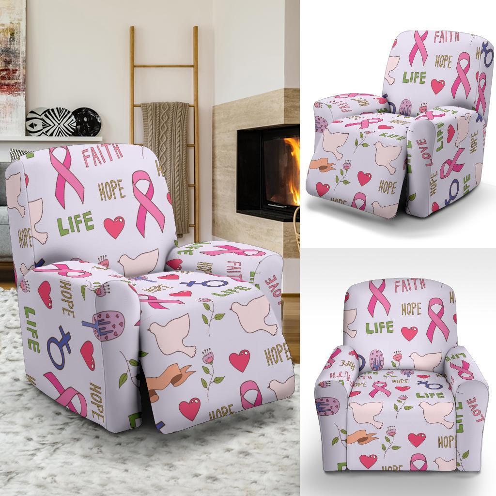 Pink Ribbon Breast Cancer Awareness Pattern Print Recliner Cover-grizzshop