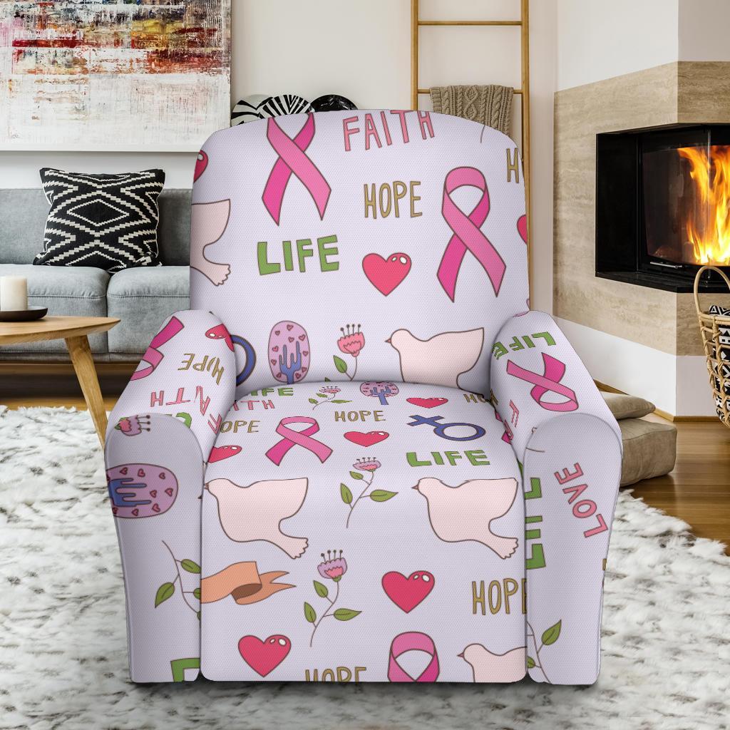 Pink Ribbon Breast Cancer Awareness Pattern Print Recliner Cover-grizzshop