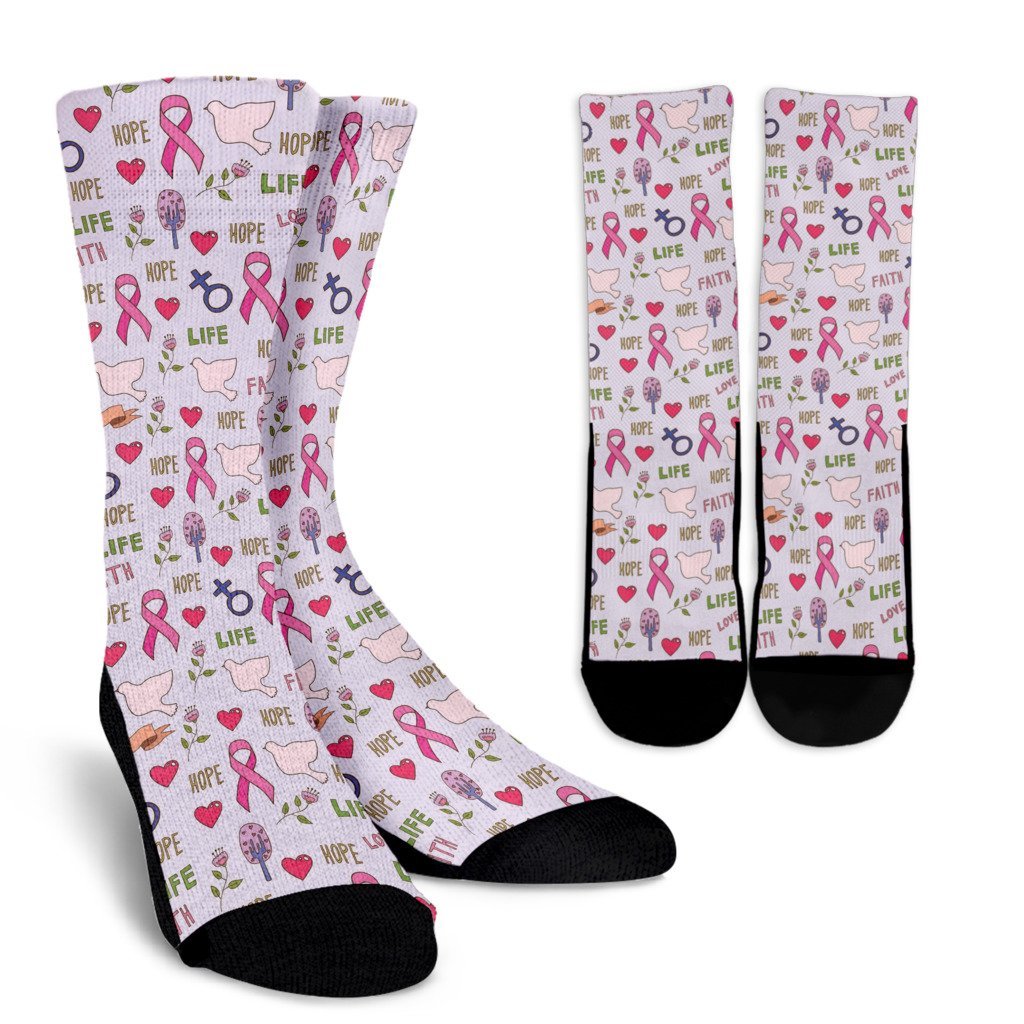 Pink Ribbon Breast Cancer Awareness Pattern Print Unisex Crew Socks-grizzshop