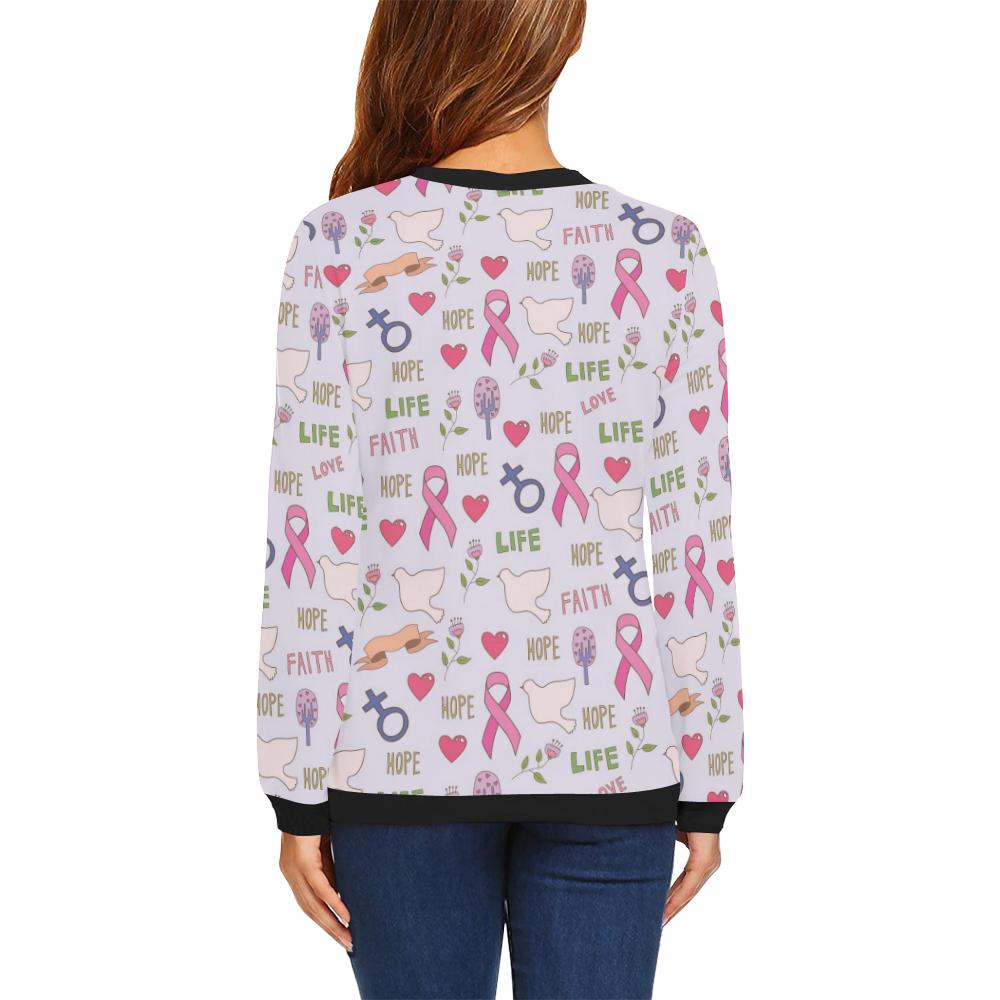 Pink Ribbon Breast Cancer Awareness Pattern Print Women Crewneck Sweatshirt-grizzshop