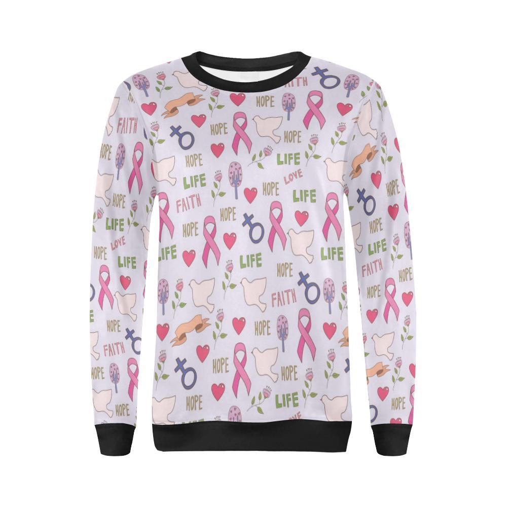 Pink Ribbon Breast Cancer Awareness Pattern Print Women Crewneck Sweatshirt-grizzshop