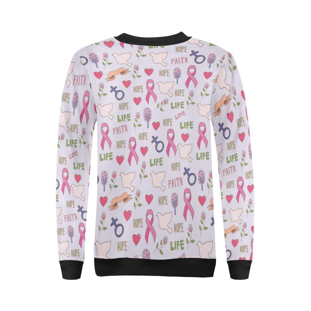 Pink Ribbon Breast Cancer Awareness Pattern Print Women Crewneck Sweatshirt-grizzshop