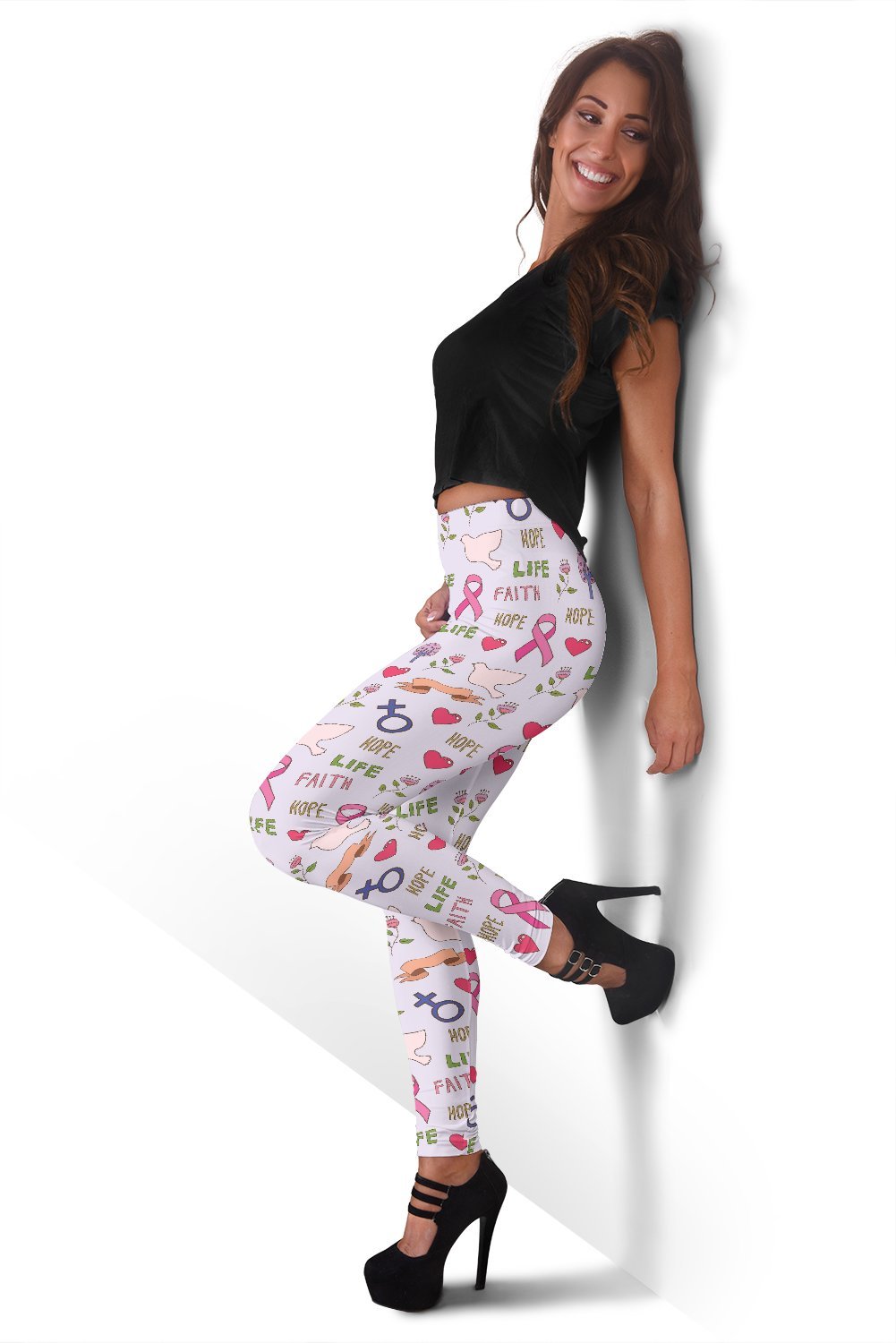 Pink Ribbon Breast Cancer Awareness Pattern Print Women Leggings-grizzshop