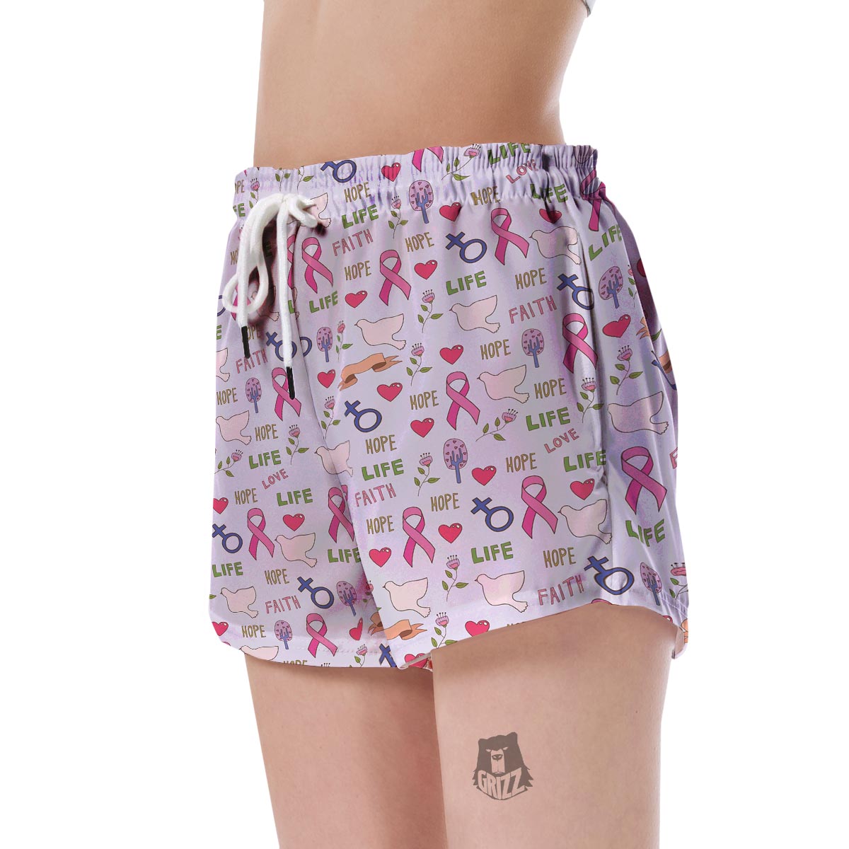 Pink Ribbon Breast Cancer Awareness Pattern Print Women's Shorts-grizzshop