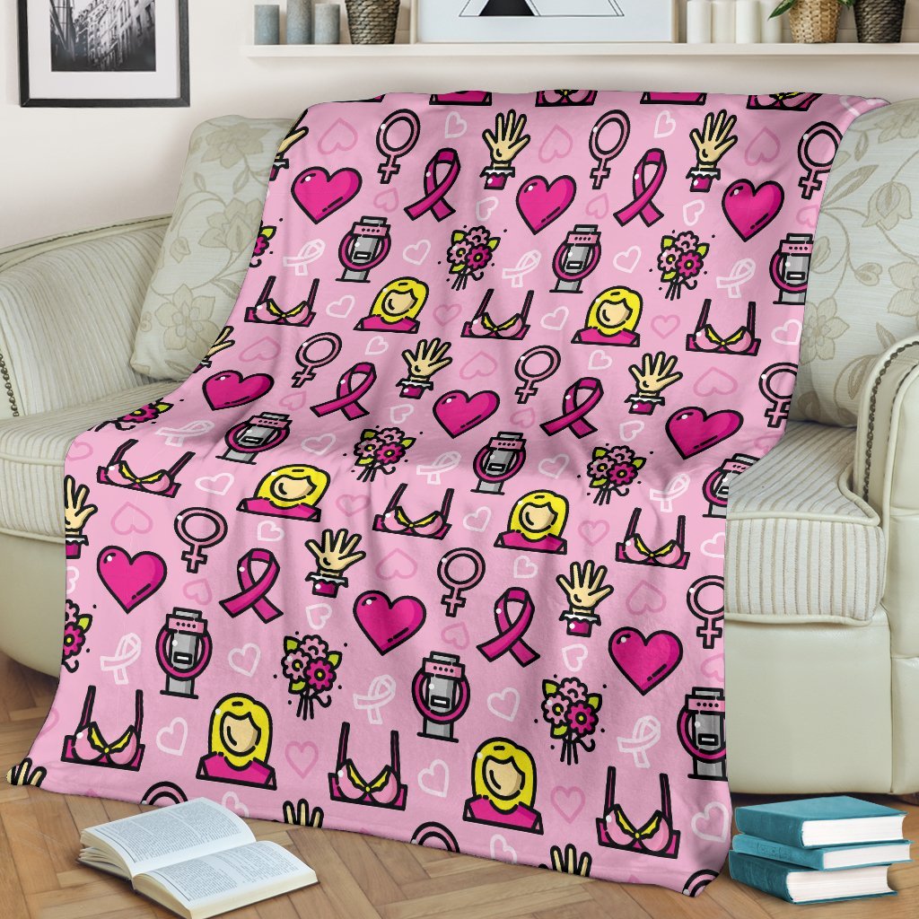 Pink Ribbon Breast Cancer Awareness Print Pattern Blanket-grizzshop