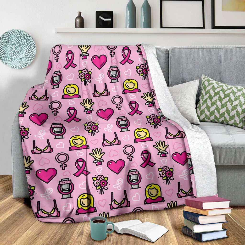 Pink Ribbon Breast Cancer Awareness Print Pattern Blanket-grizzshop
