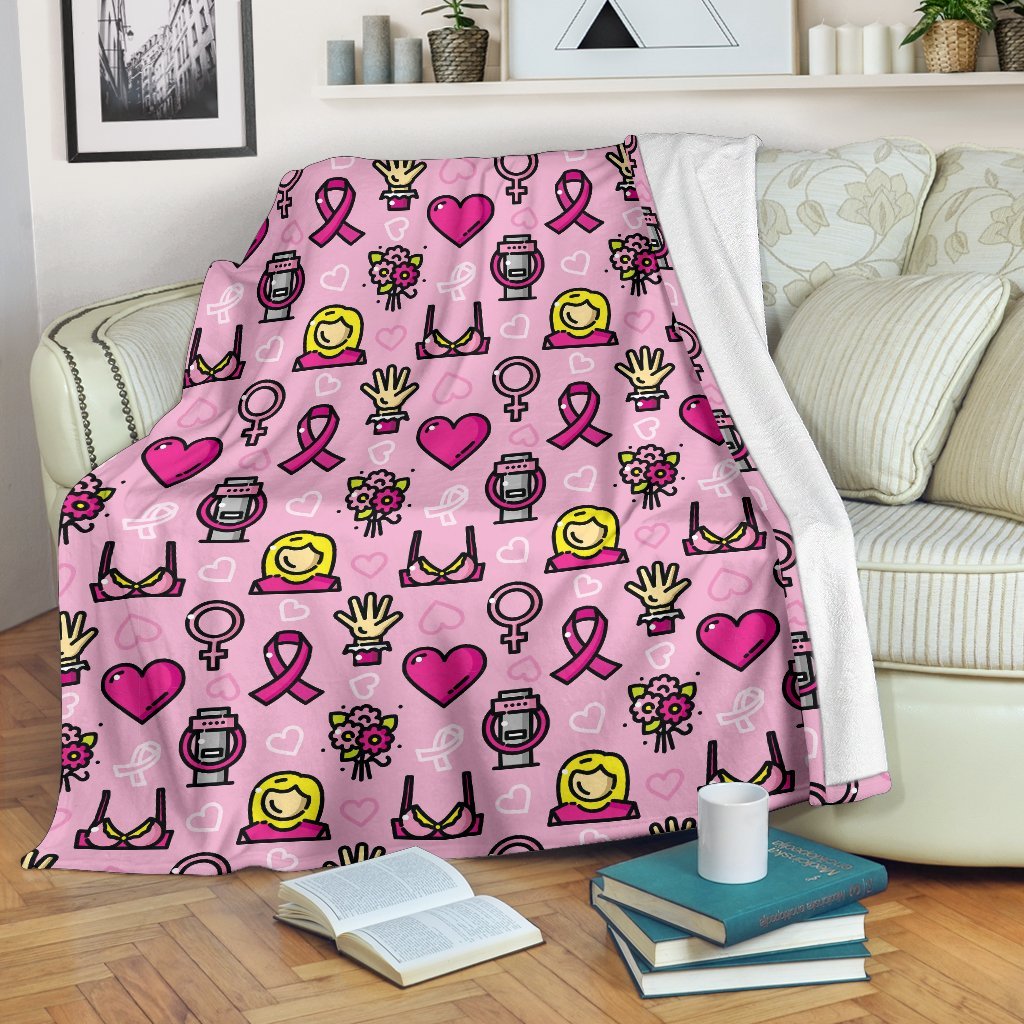 Pink Ribbon Breast Cancer Awareness Print Pattern Blanket-grizzshop