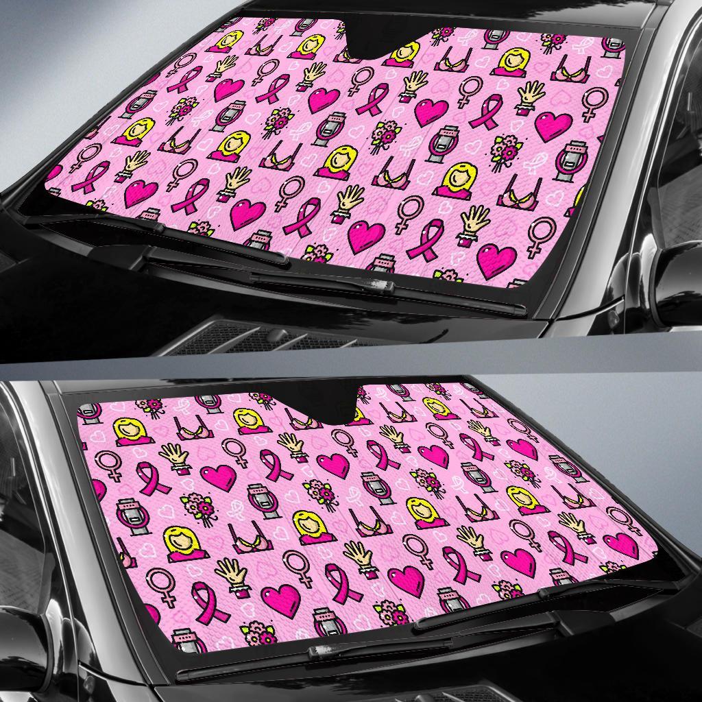 Pink Ribbon Breast Cancer Awareness Print Pattern Car Sun Shade-grizzshop