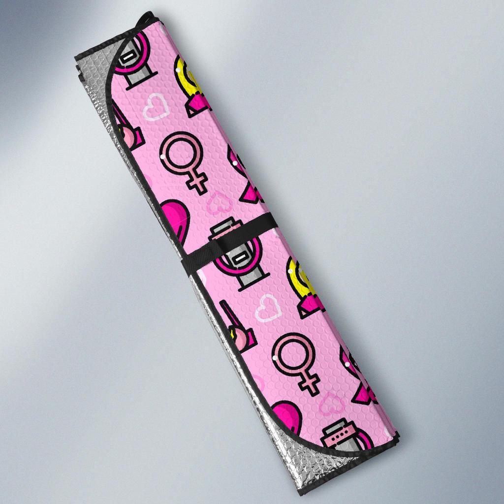 Pink Ribbon Breast Cancer Awareness Print Pattern Car Sun Shade-grizzshop