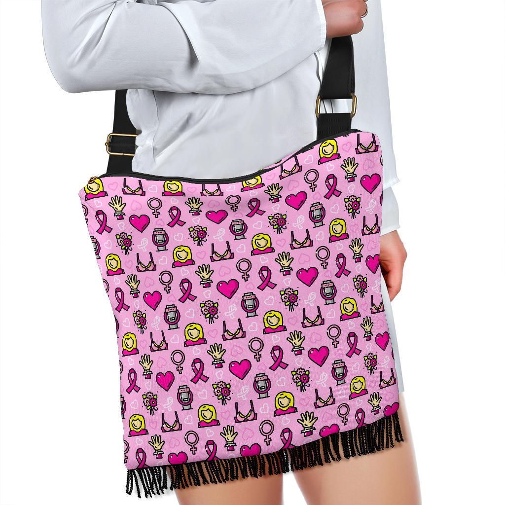 Pink Ribbon Breast Cancer Awareness Print Pattern Crossbody Bags-grizzshop