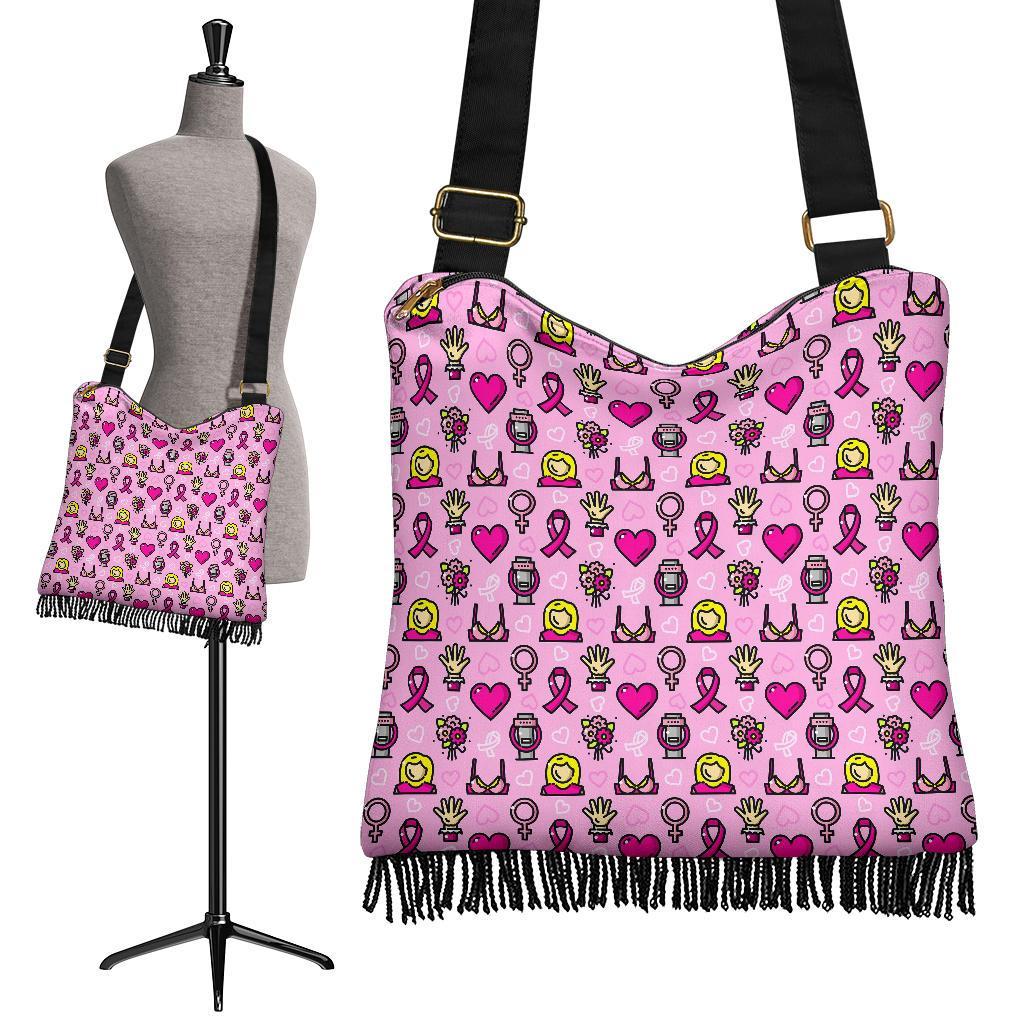 Pink Ribbon Breast Cancer Awareness Print Pattern Crossbody Bags-grizzshop