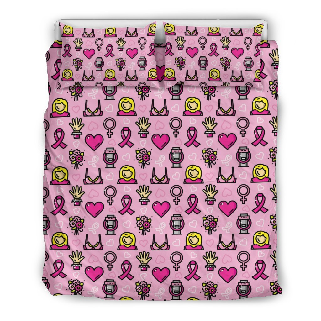 Pink Ribbon Breast Cancer Awareness Print Pattern Duvet Cover Bedding Set-grizzshop