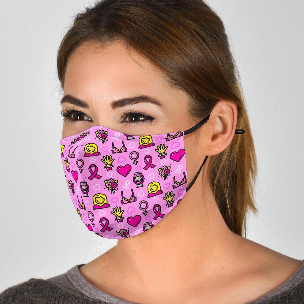 Pink Ribbon Breast Cancer Awareness Print Pattern Face Mask-grizzshop