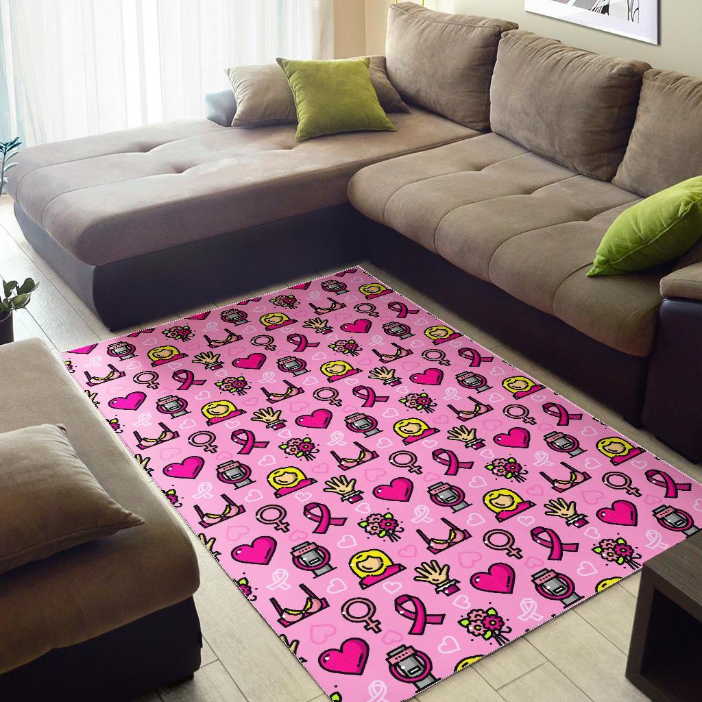 Pink Ribbon Breast Cancer Awareness Print Pattern Floor Mat-grizzshop