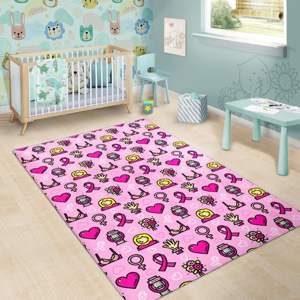 Pink Ribbon Breast Cancer Awareness Print Pattern Floor Mat-grizzshop