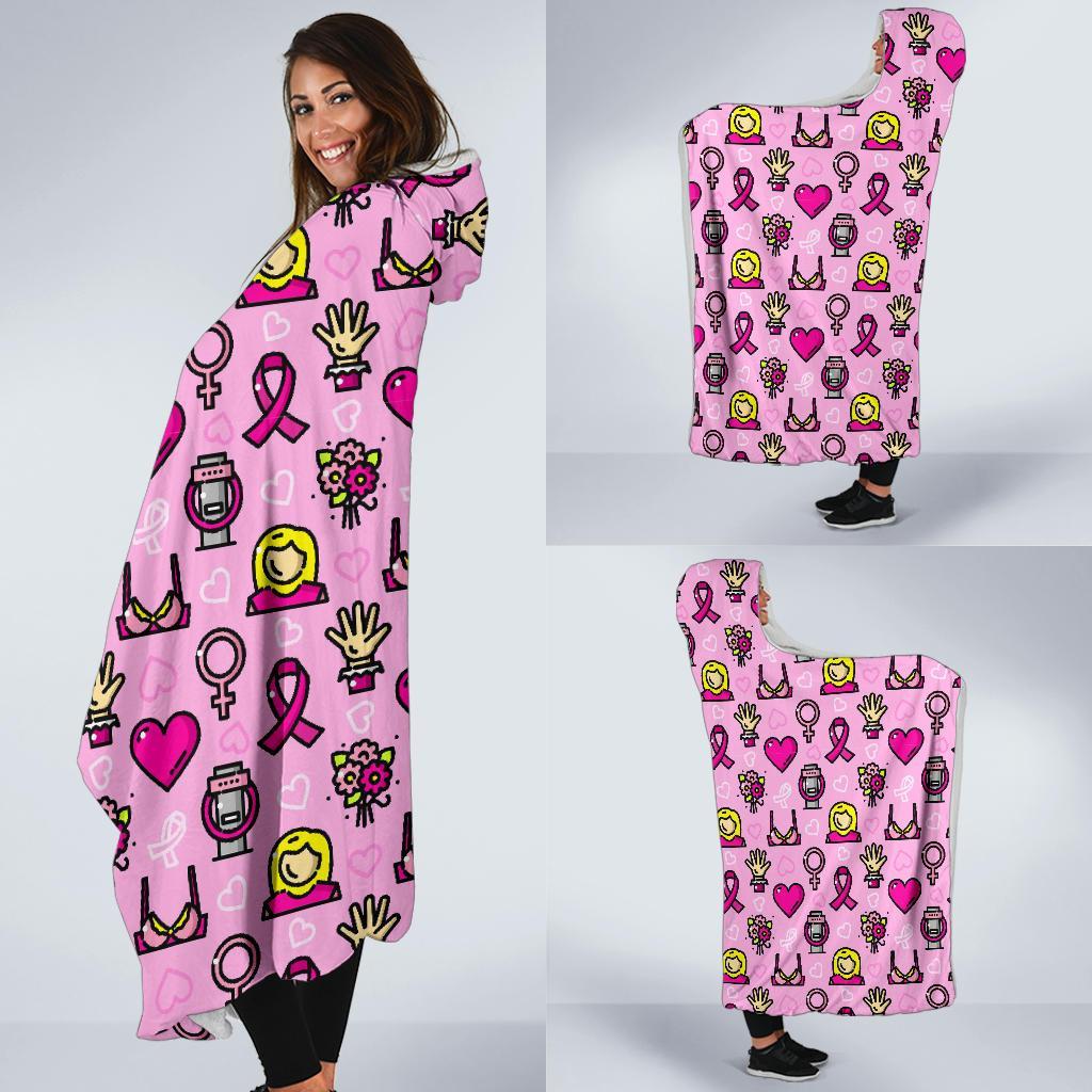 Pink Ribbon Breast Cancer Awareness Print Pattern Hooded Blanket-grizzshop