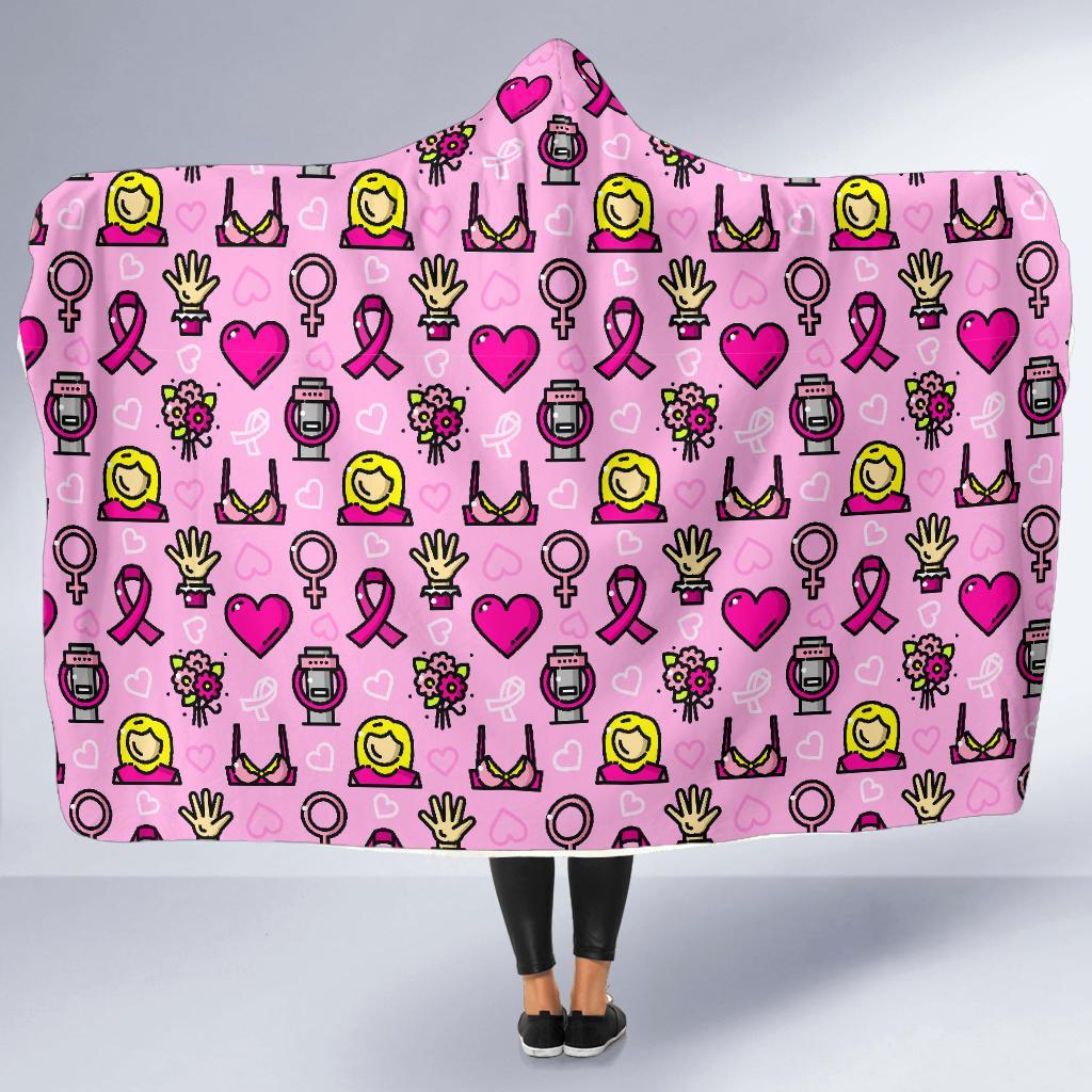 Pink Ribbon Breast Cancer Awareness Print Pattern Hooded Blanket-grizzshop