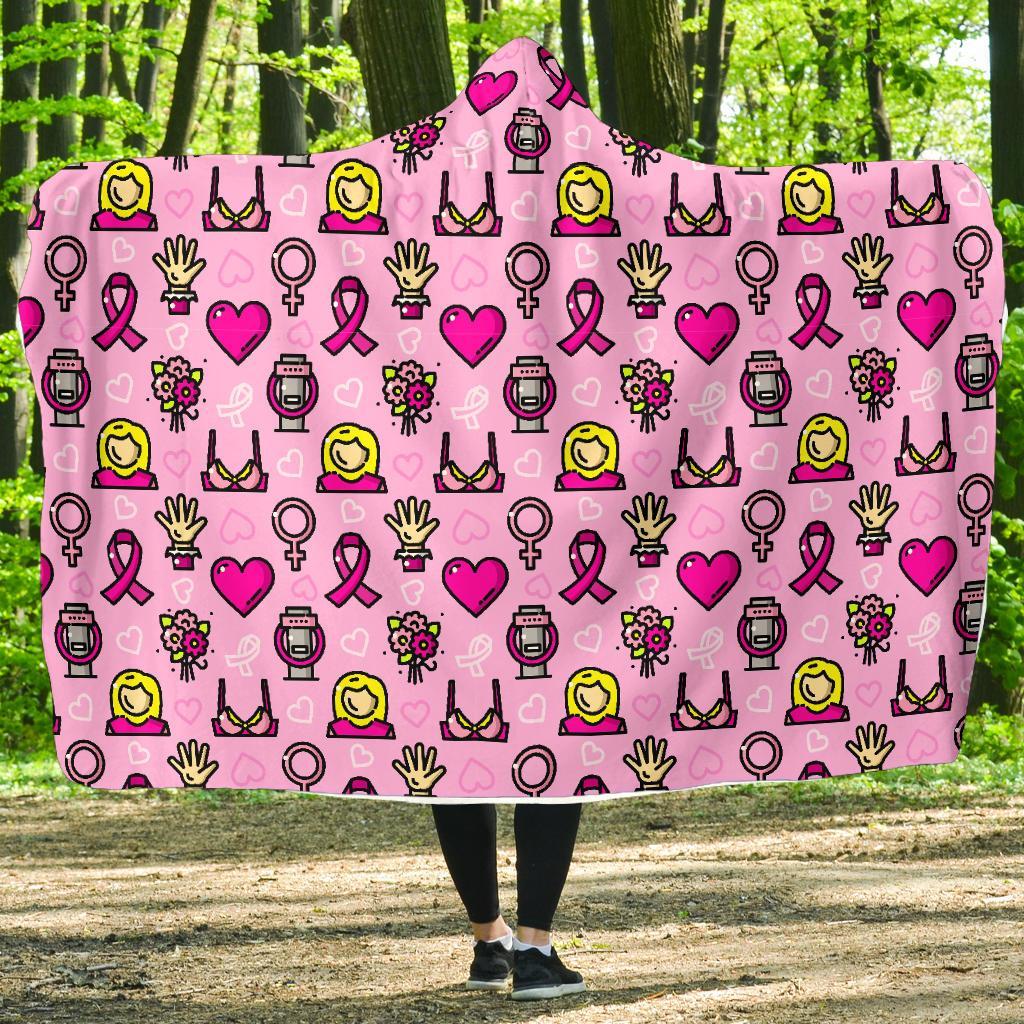 Pink Ribbon Breast Cancer Awareness Print Pattern Hooded Blanket-grizzshop