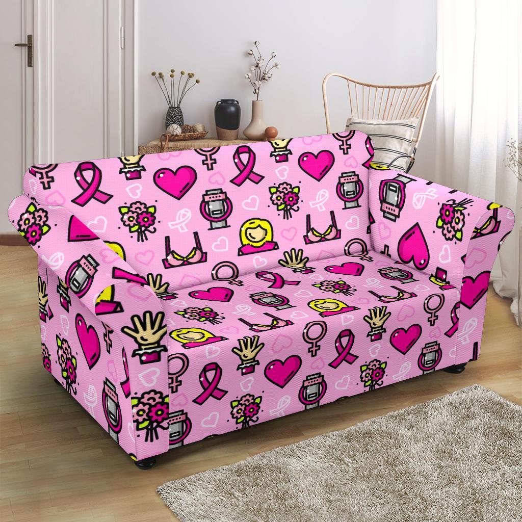 Pink Ribbon Breast Cancer Awareness Print Pattern Loveseat Cover-grizzshop