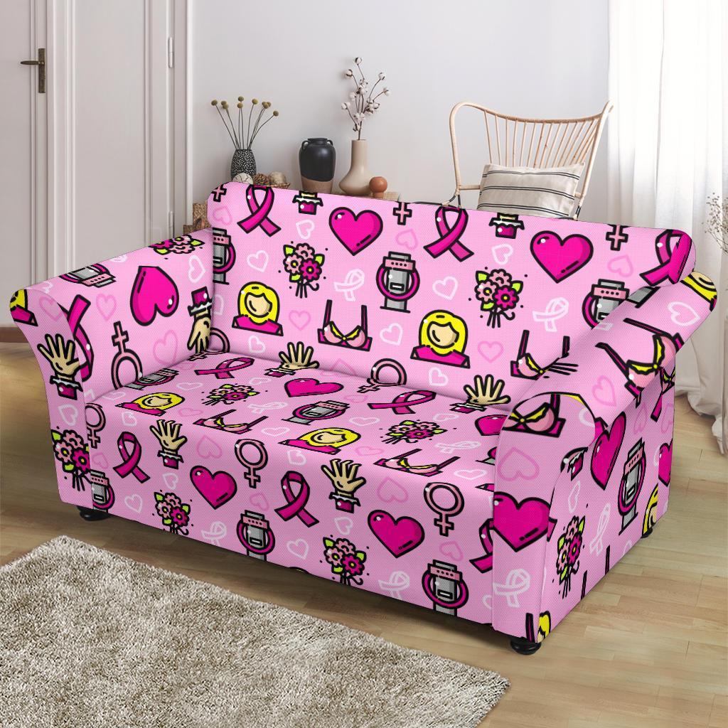 Pink Ribbon Breast Cancer Awareness Print Pattern Loveseat Cover-grizzshop