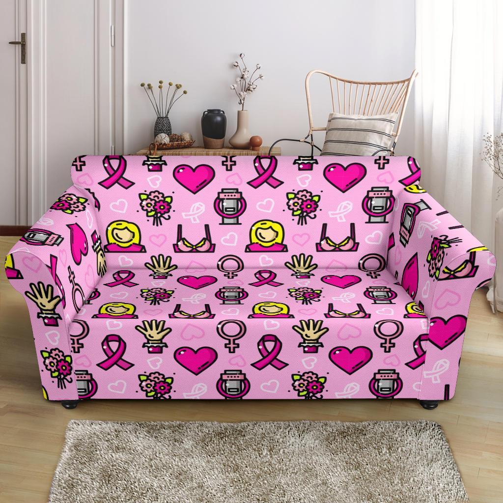 Pink Ribbon Breast Cancer Awareness Print Pattern Loveseat Cover-grizzshop