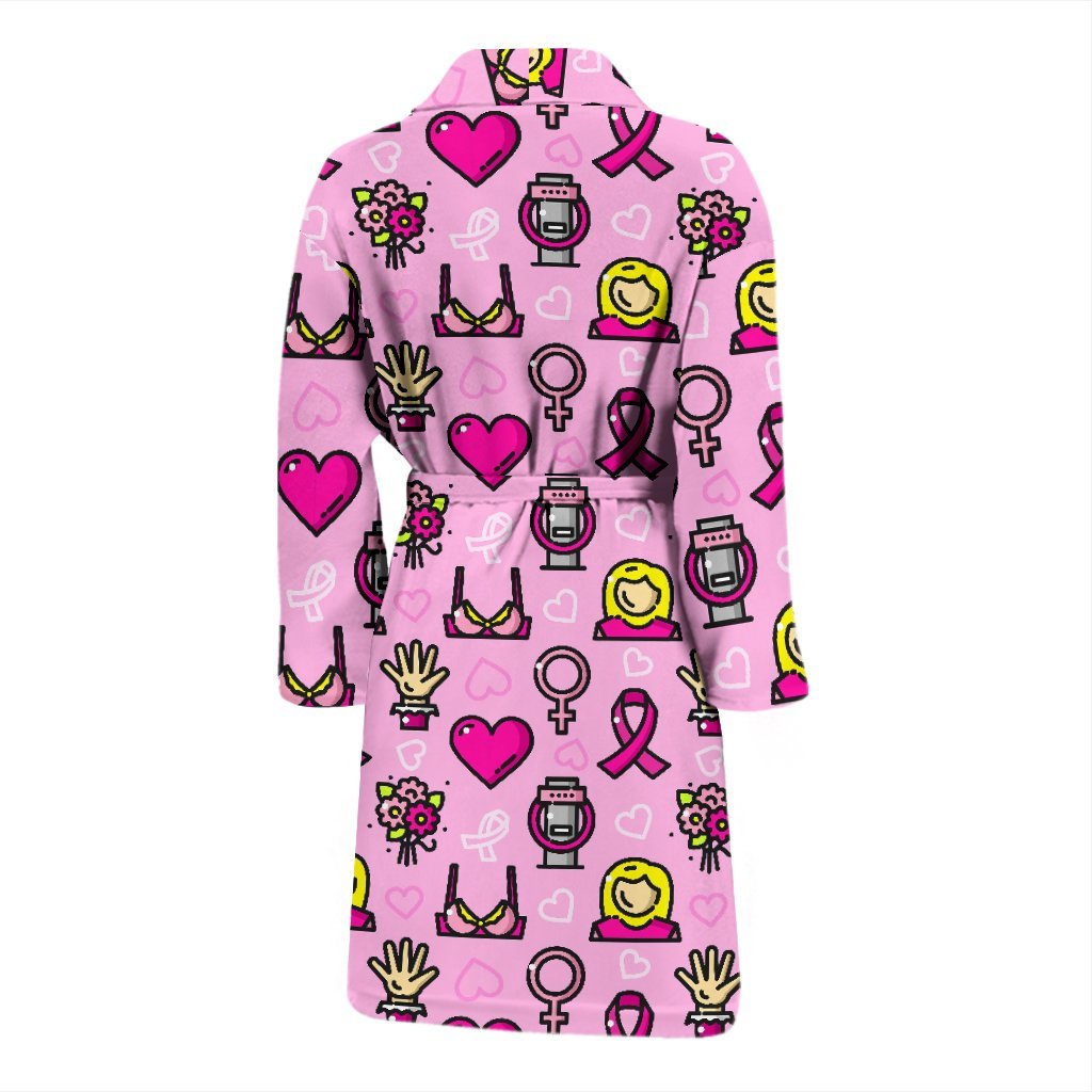 Pink Ribbon Breast Cancer Awareness Print Pattern Men Long Robe-grizzshop