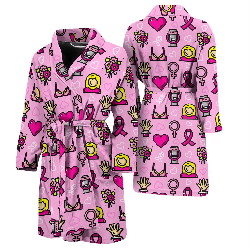 Pink Ribbon Breast Cancer Awareness Print Pattern Men Long Robe-grizzshop