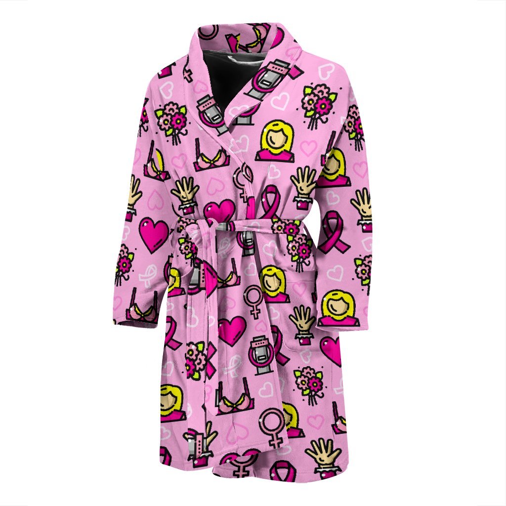 Pink Ribbon Breast Cancer Awareness Print Pattern Men Long Robe-grizzshop