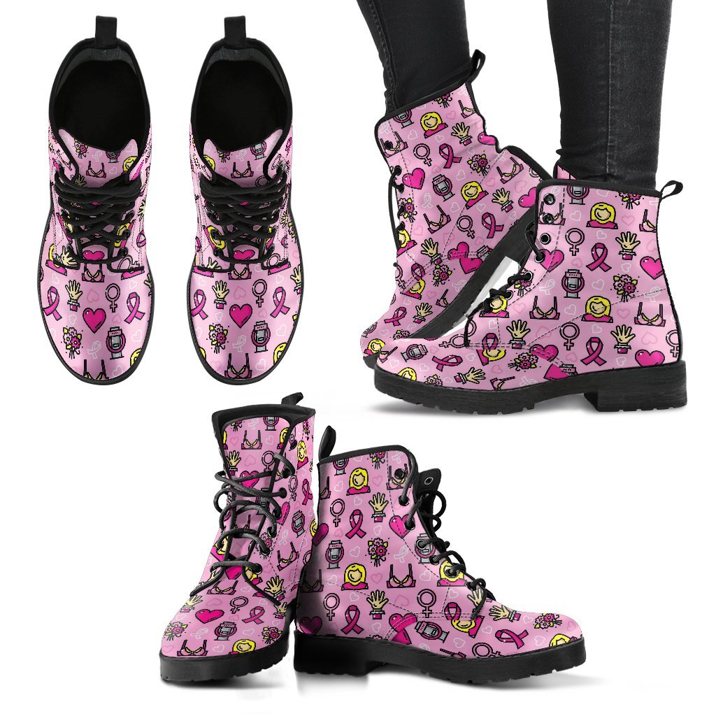 Pink Ribbon Breast Cancer Awareness Print Pattern Men Women Leather Boots-grizzshop