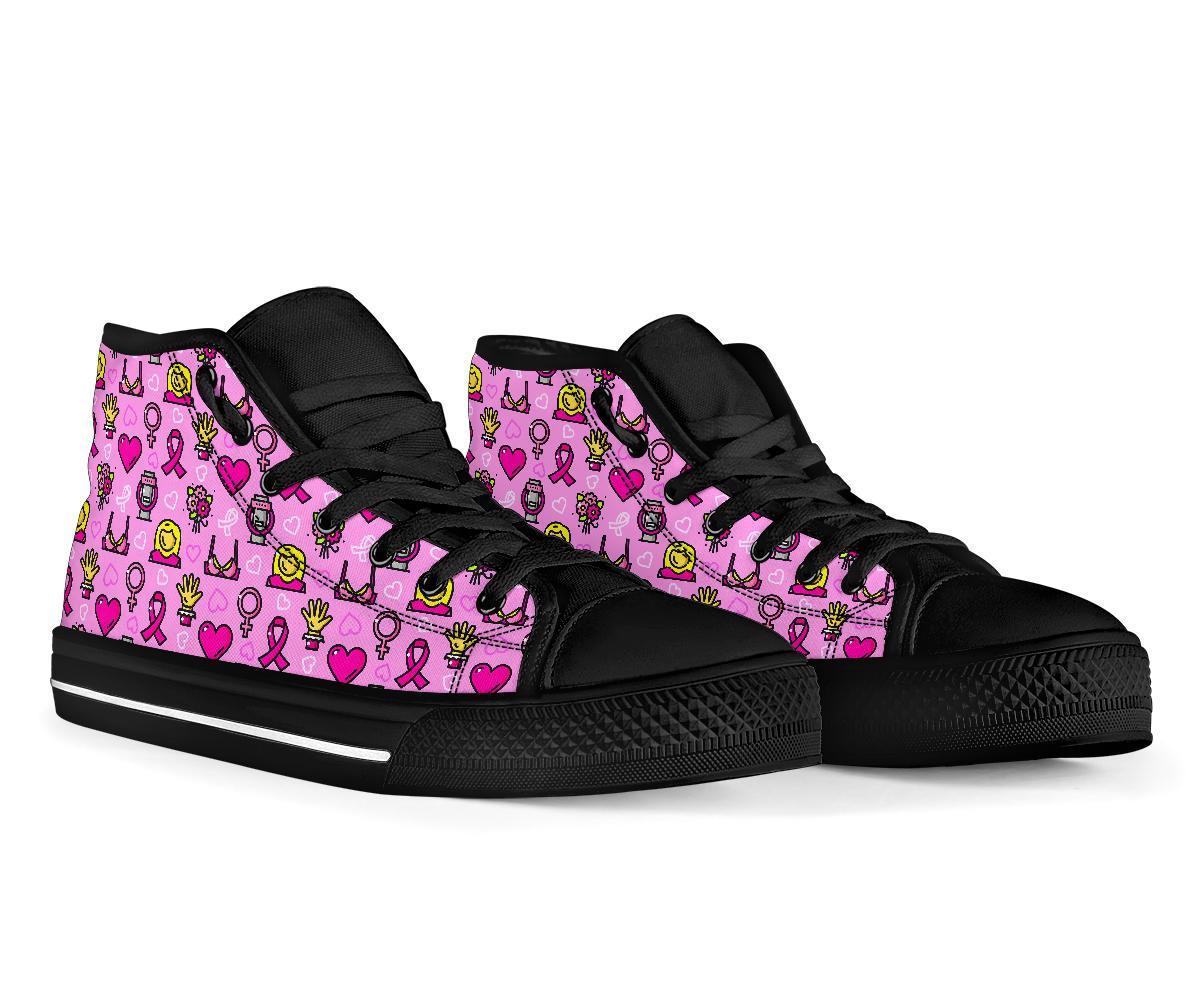 Pink Ribbon Breast Cancer Awareness Print Pattern Men Women's High Top Shoes-grizzshop