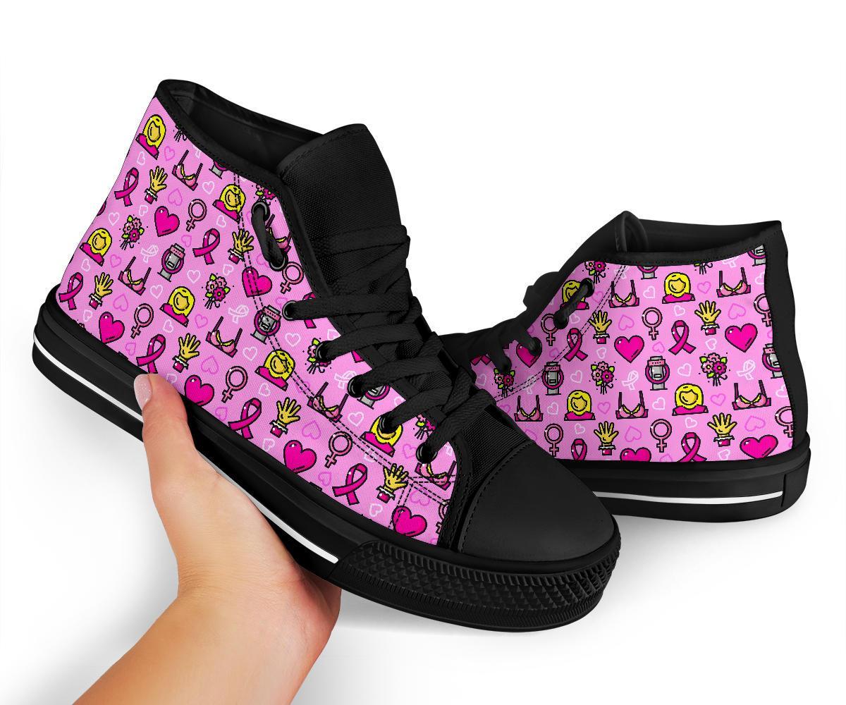 Pink Ribbon Breast Cancer Awareness Print Pattern Men Women's High Top Shoes-grizzshop