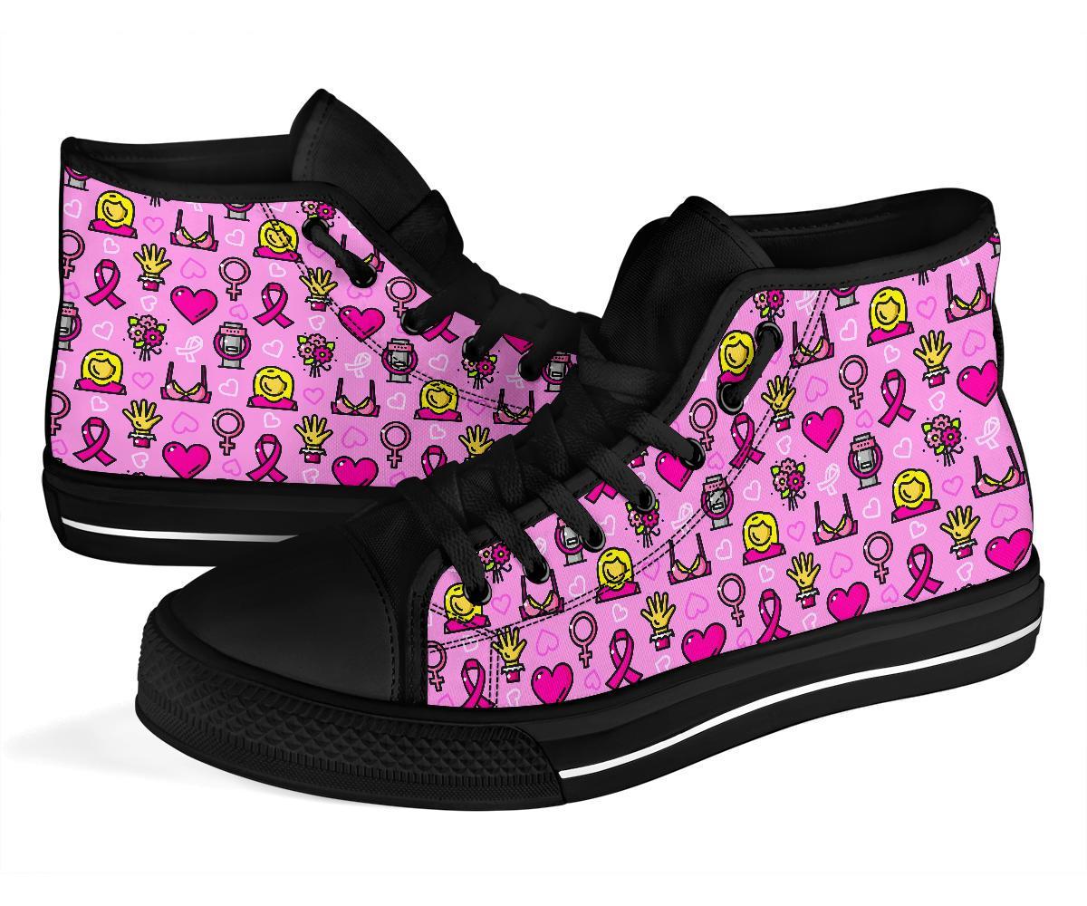 Pink Ribbon Breast Cancer Awareness Print Pattern Men Women's High Top Shoes-grizzshop