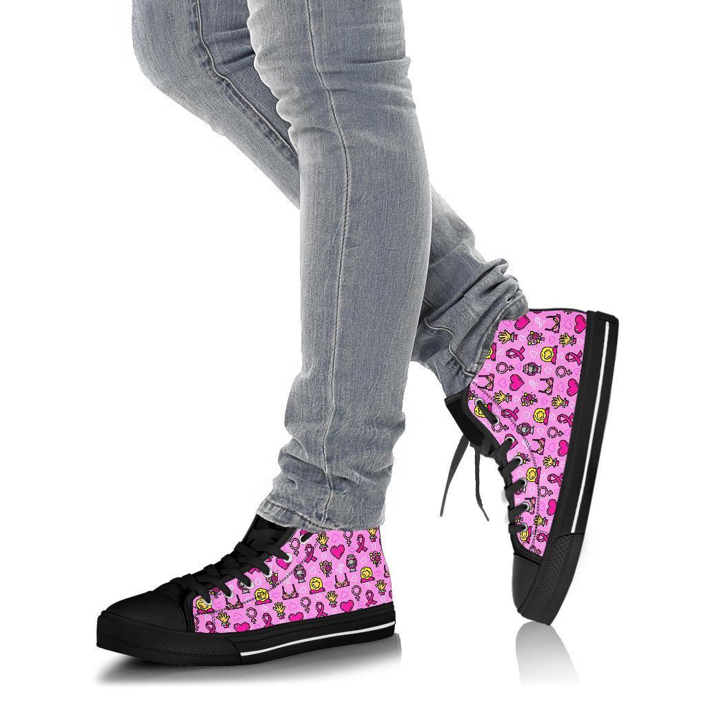 Pink Ribbon Breast Cancer Awareness Print Pattern Men Women's High Top Shoes-grizzshop