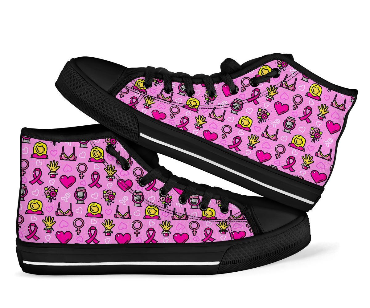 Pink Ribbon Breast Cancer Awareness Print Pattern Men Women's High Top Shoes-grizzshop