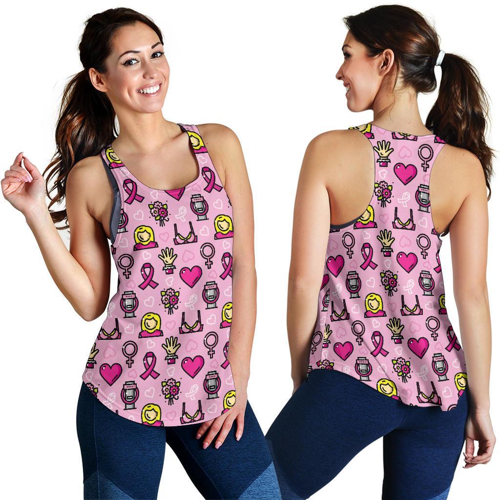 Pink Ribbon Breast Cancer Awareness Print Pattern Racerback Tank Tops-grizzshop