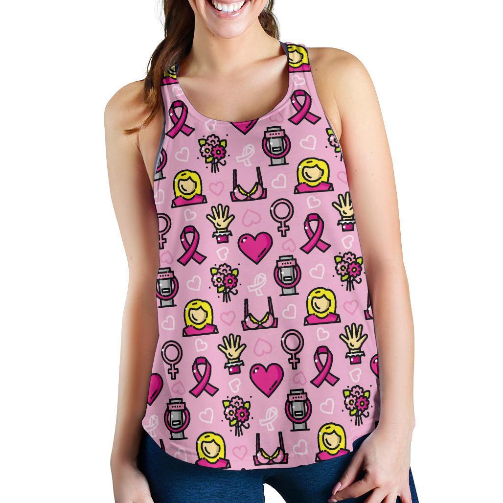 Pink Ribbon Breast Cancer Awareness Print Pattern Racerback Tank Tops-grizzshop