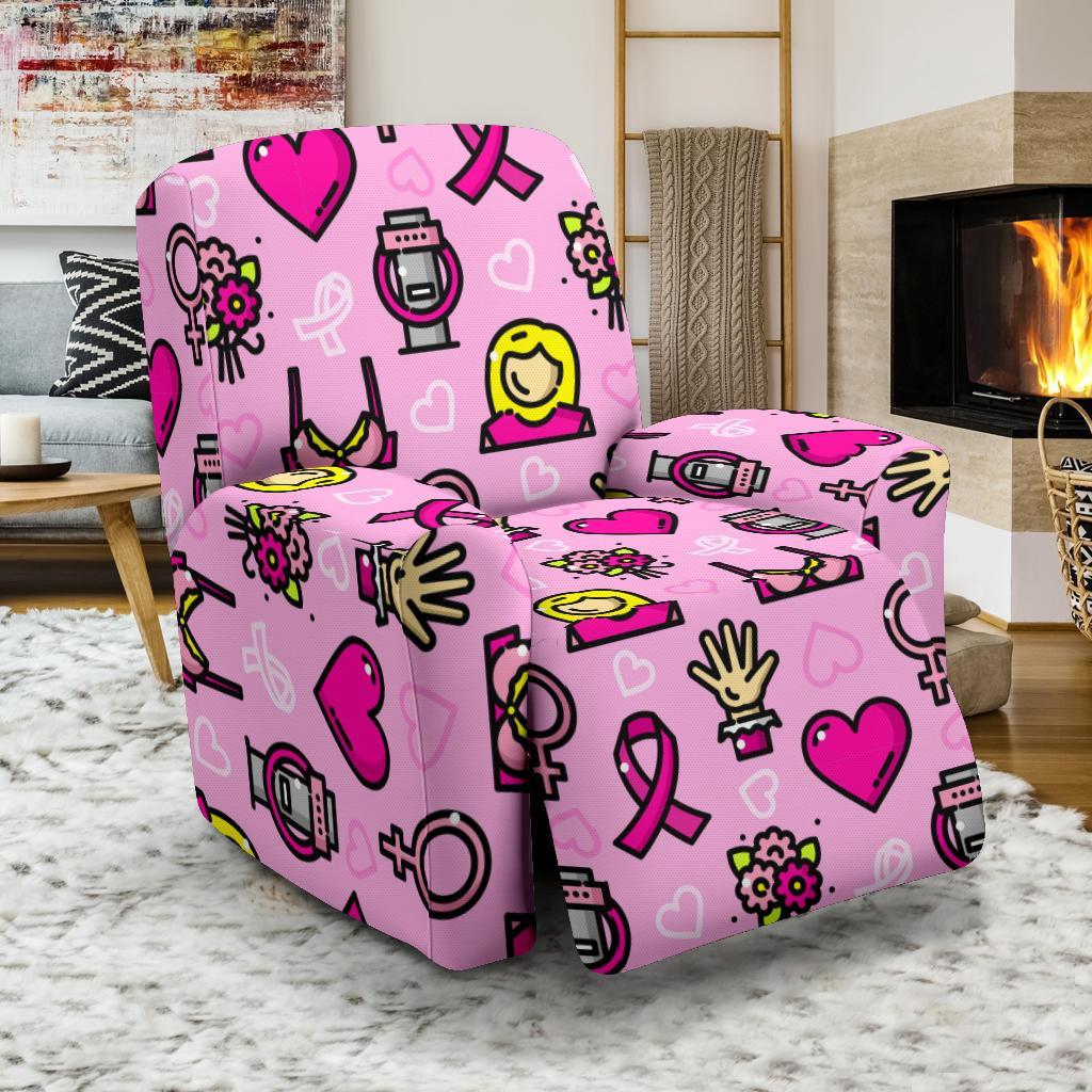 Pink Ribbon Breast Cancer Awareness Print Pattern Recliner Cover-grizzshop