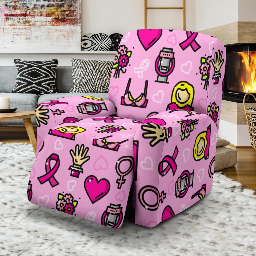 Pink Ribbon Breast Cancer Awareness Print Pattern Recliner Cover-grizzshop