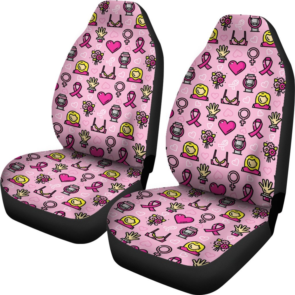 Pink Ribbon Breast Cancer Awareness Print Pattern Universal Fit Car Seat Cover-grizzshop