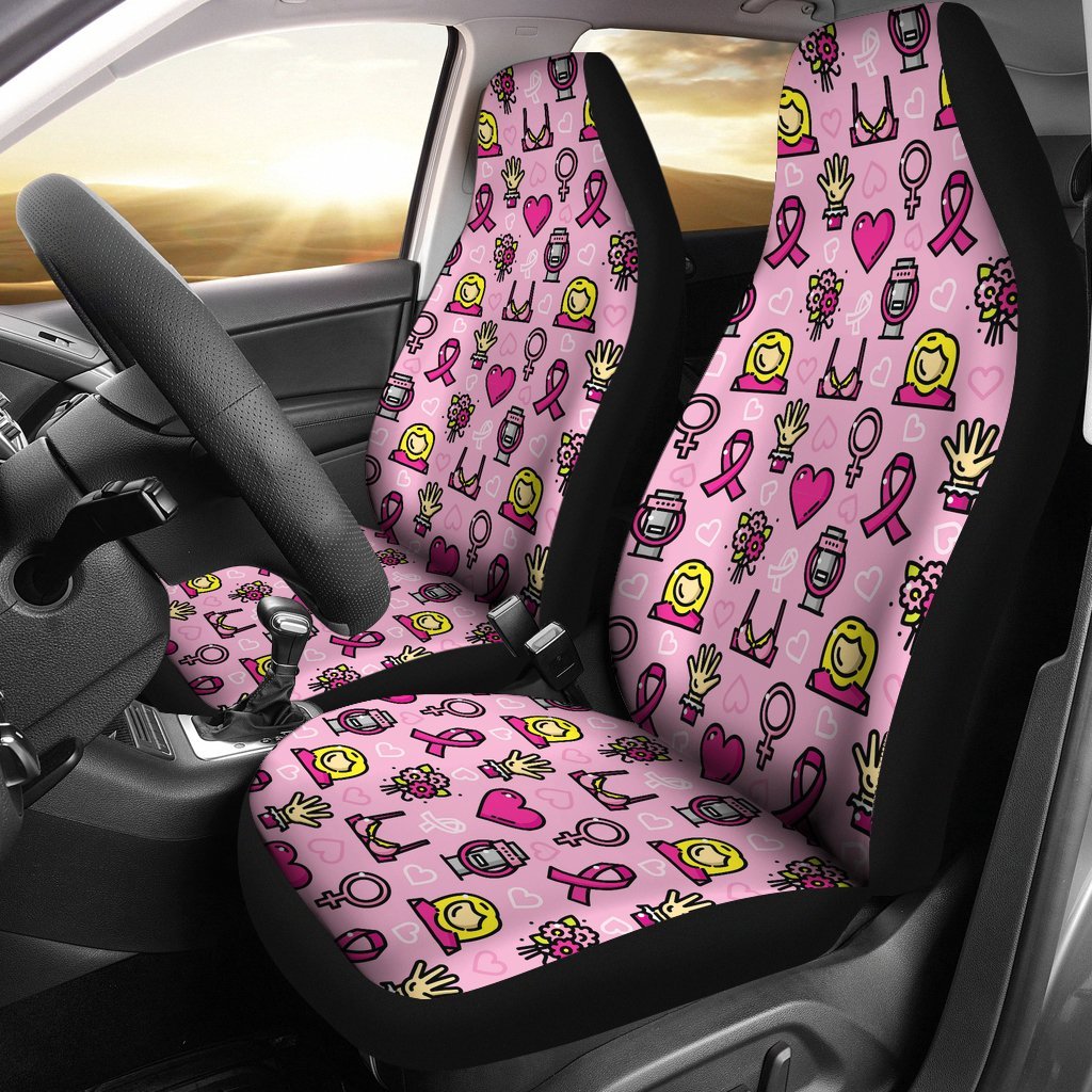 Pink Ribbon Breast Cancer Awareness Print Pattern Universal Fit Car Seat Cover-grizzshop